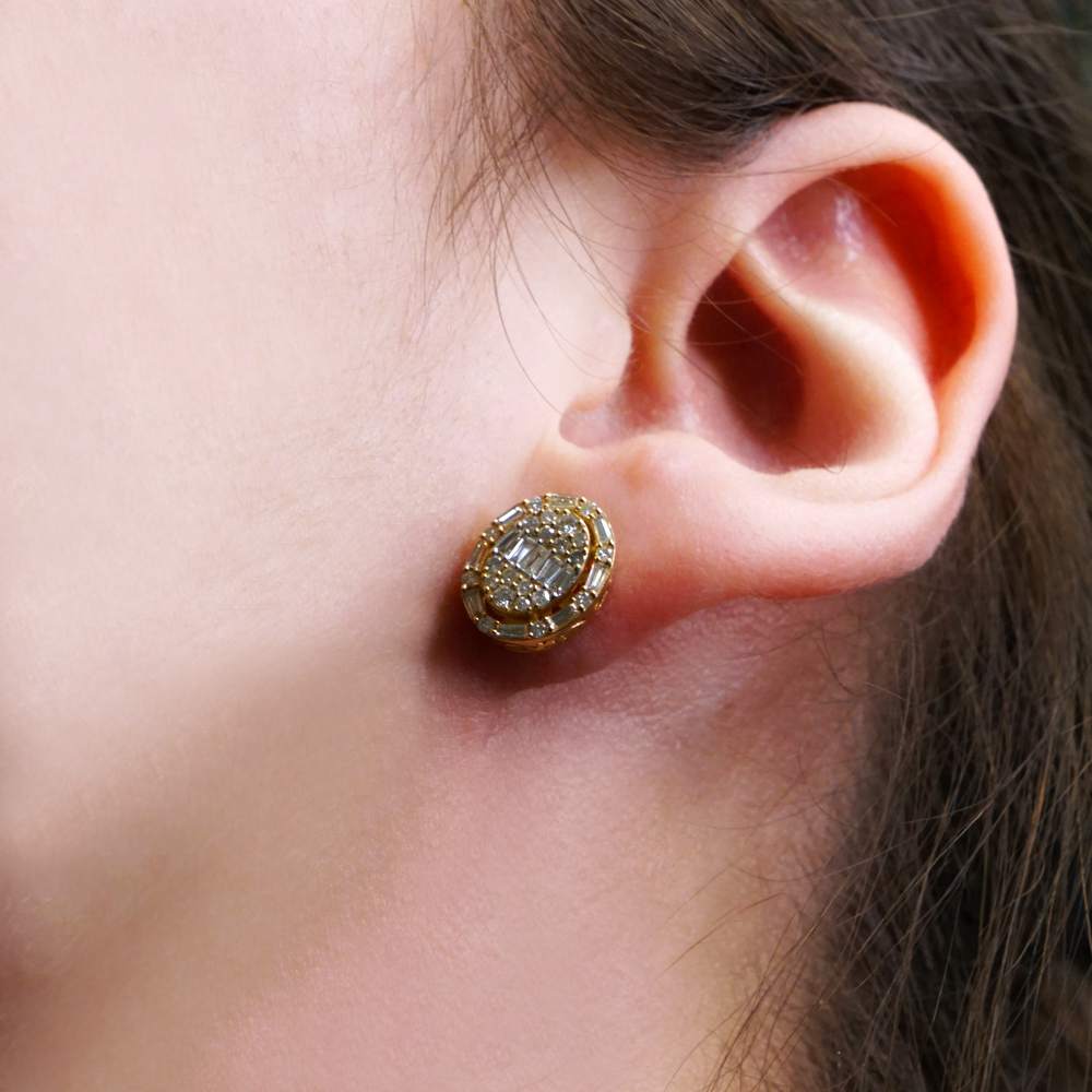 14k Gold Diamond Oval Stud Earrings image 3