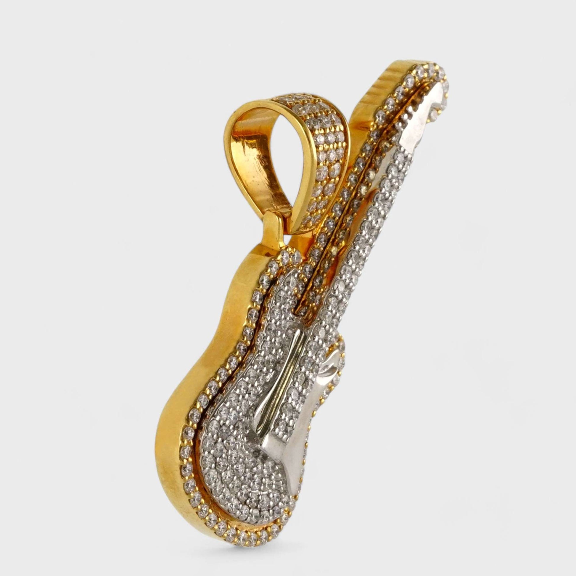 14k Yellow Gold Full Diamond Guitar Pendant image 1