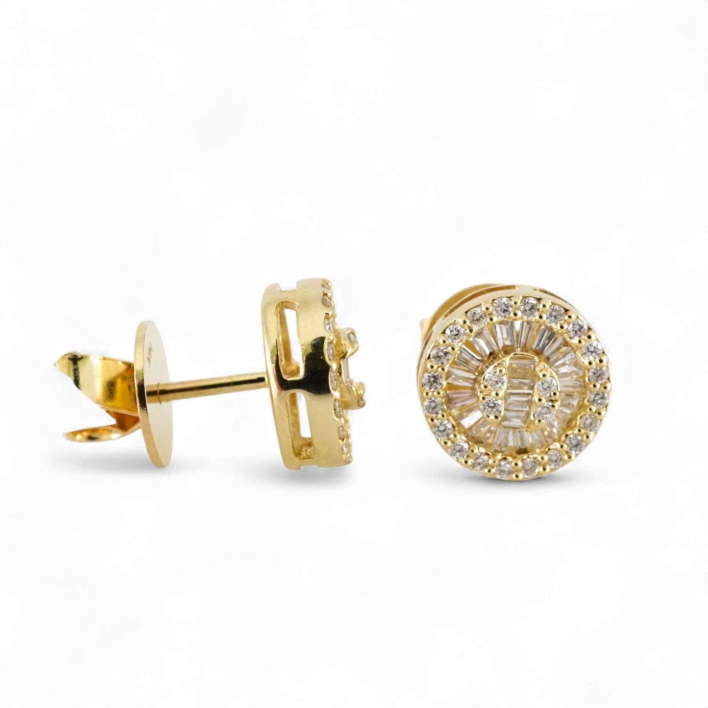 14k Yellow Gold Diamond Round Earrings image 2