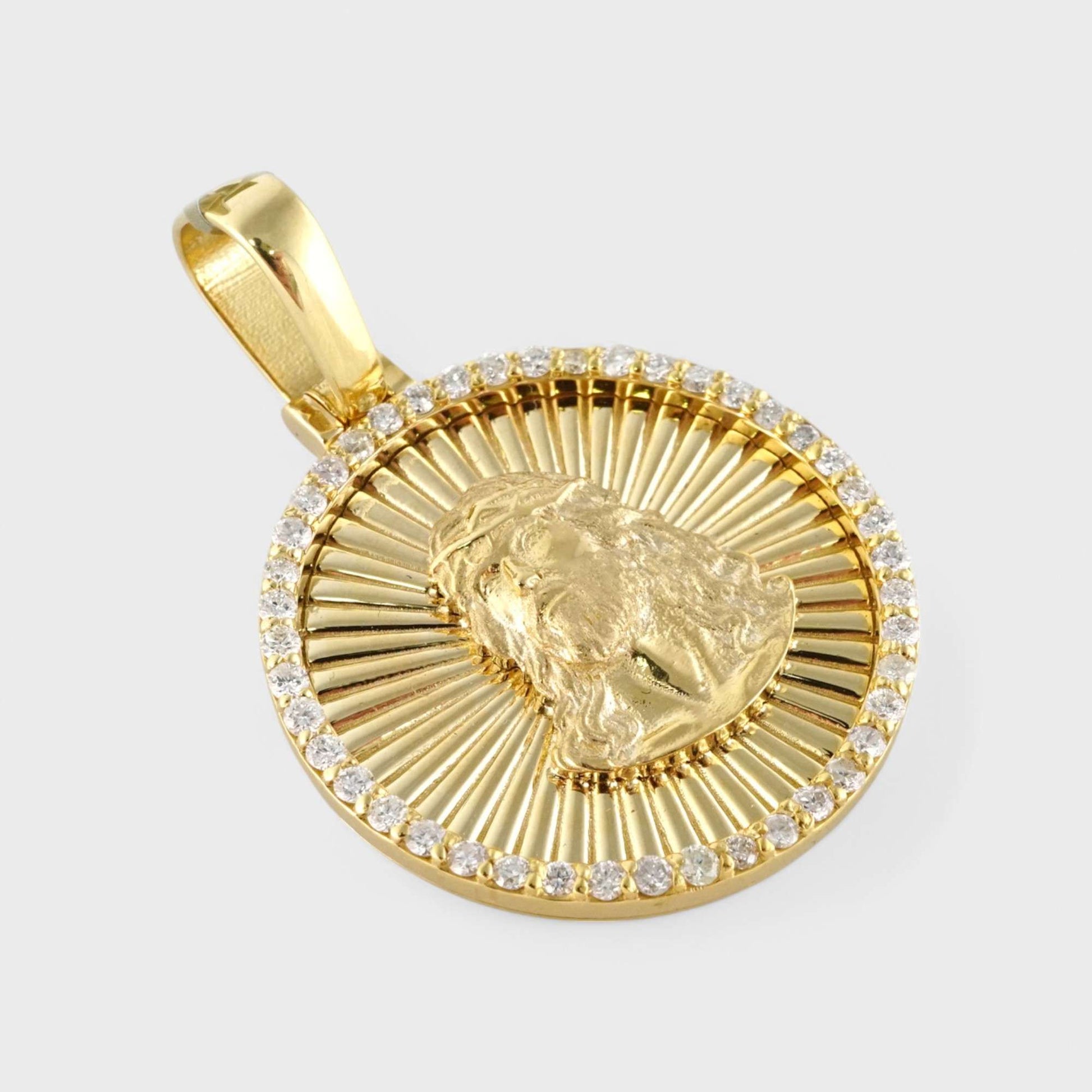 10k Yellow Gold Diamond Jesus Face Round Pendant image 2