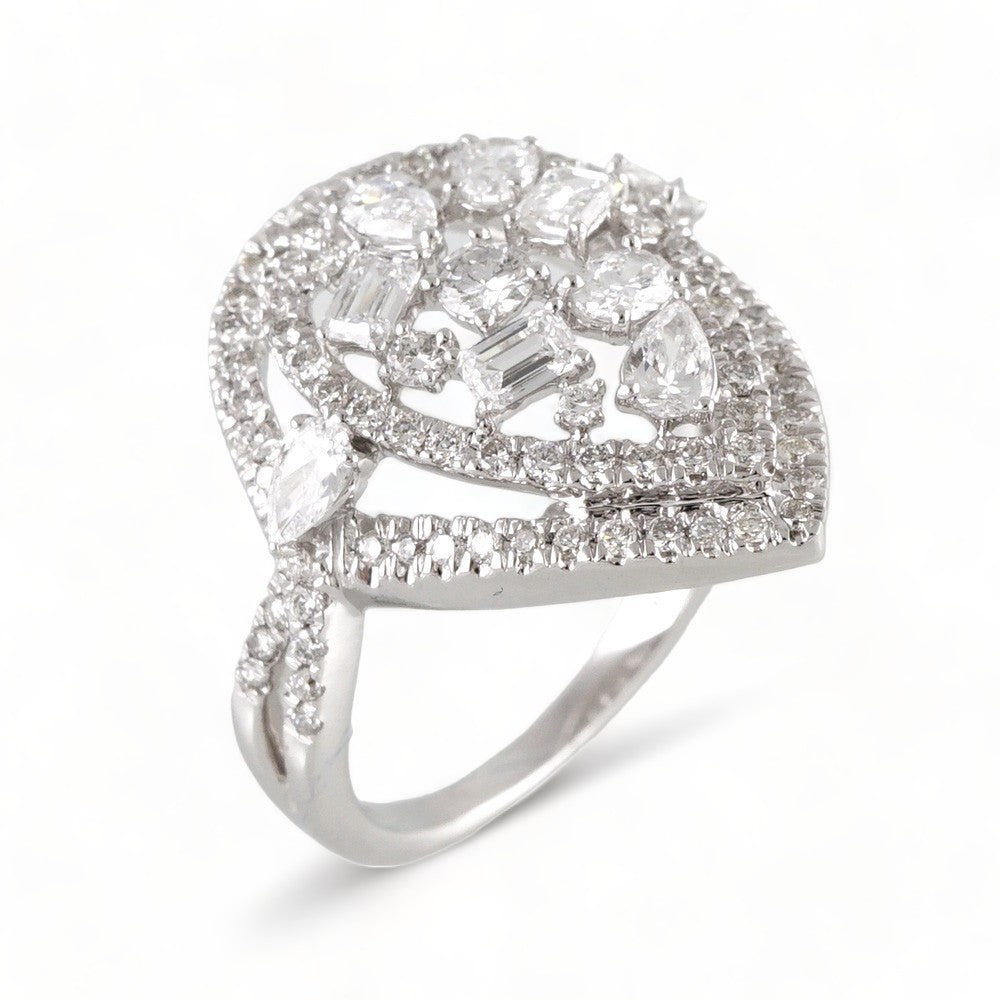 14k White Gold Diamond Almond Ring image 0