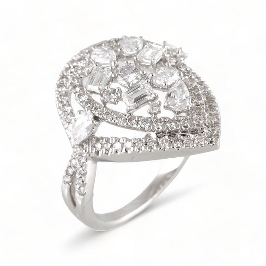 14k White Gold Diamond Almond Ring image 0
