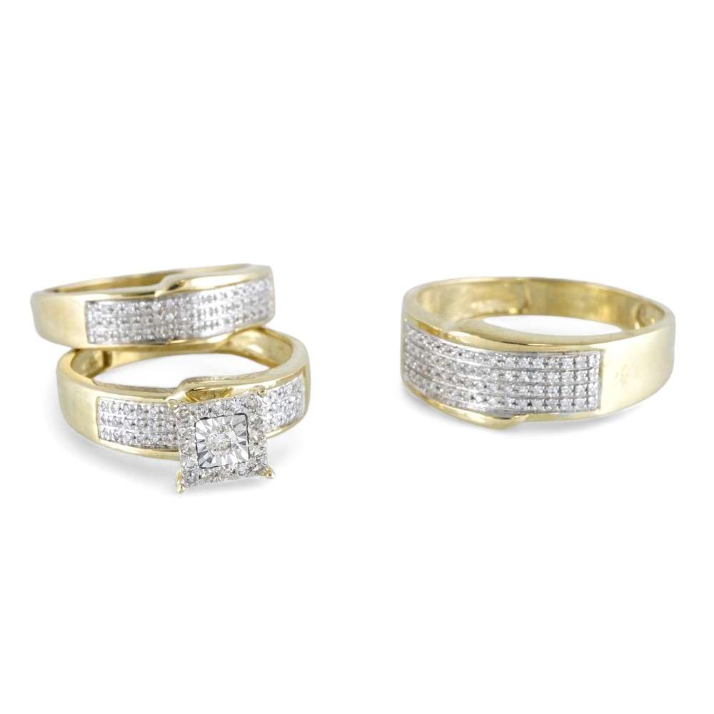 10k Yellow Gold Diamond Engagement Trio Ring Set image 2