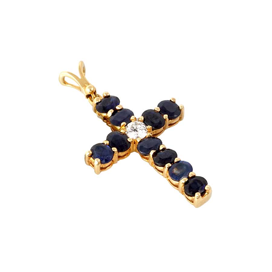 18k Yellow Gold Sapphire Cross Pendant image 1