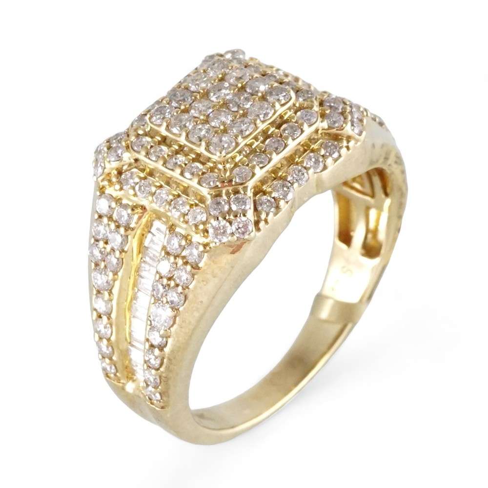 10k Yellow Gold Diamond Staggered Square Ring image 0