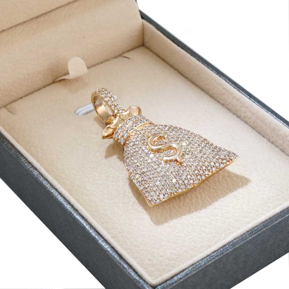 14k Gold Diamond Money Bag Pendant image 2