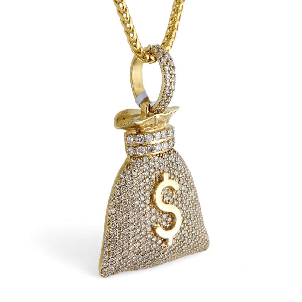 14k Yellow Gold Diamond Money Bag Pendant image 1