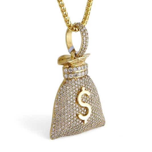 14k Yellow Gold Diamond Money Bag Pendant image 1