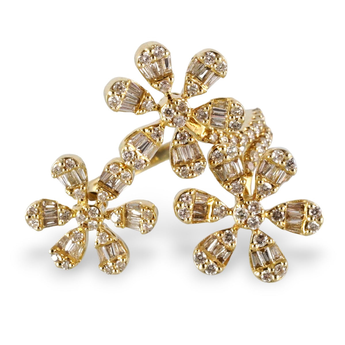 14k Yellow Gold Diamond Flowers Ring image 1