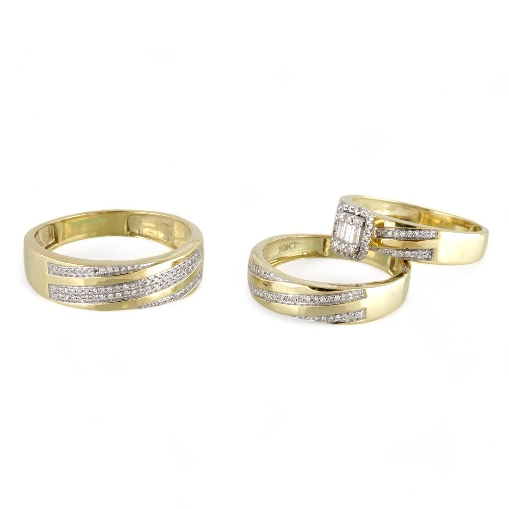 10k Yellow Gold Engagement Trio Ring Set image 1