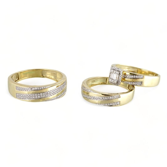 10k Yellow Gold Engagement Trio Ring Set image 1
