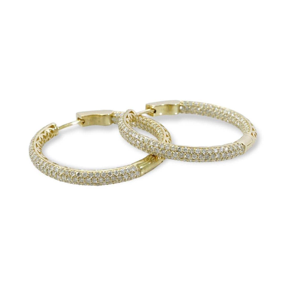 14k Diamond Gold Hoops 2 Inches image 2