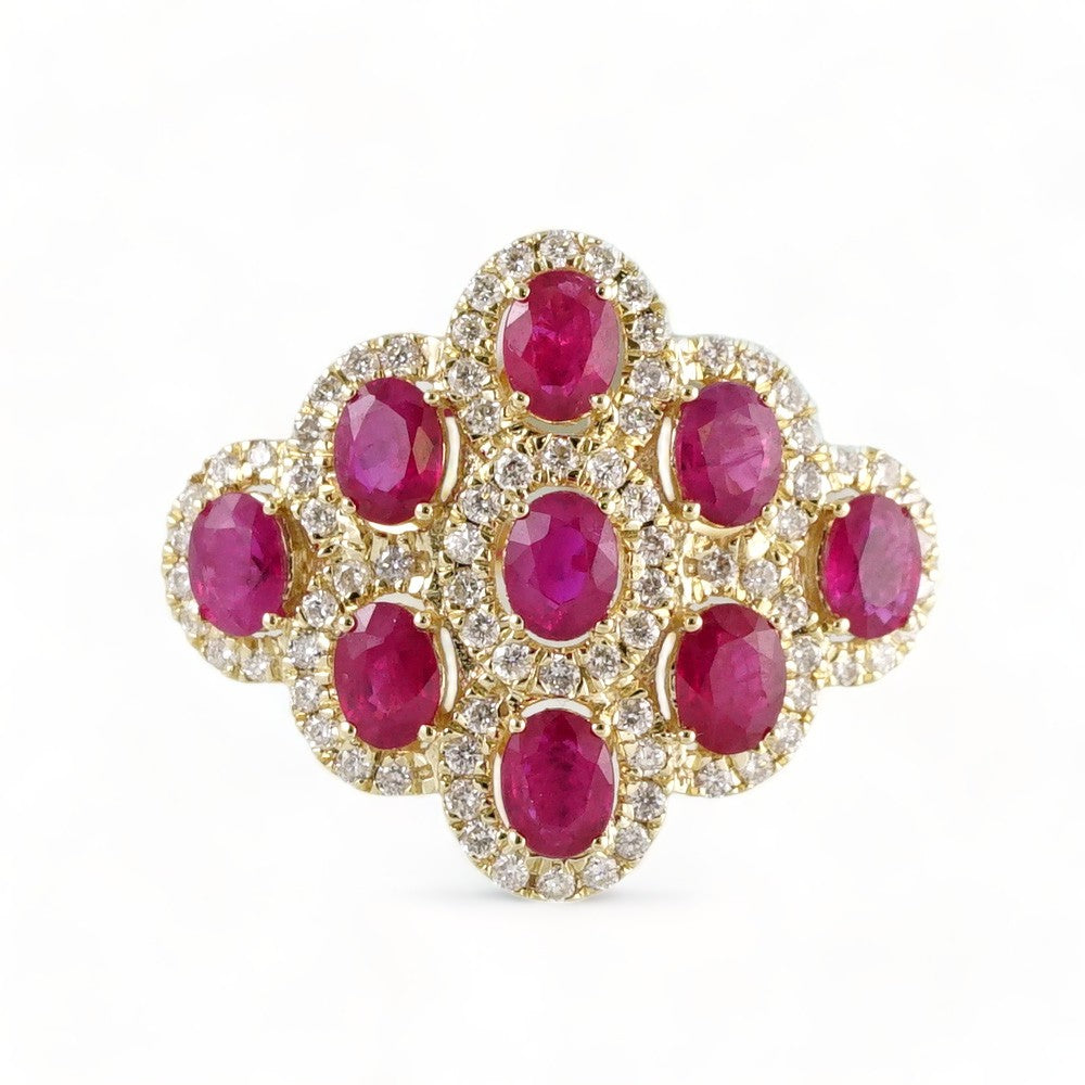 14k Gold Diamond Red Stones Ring image 1