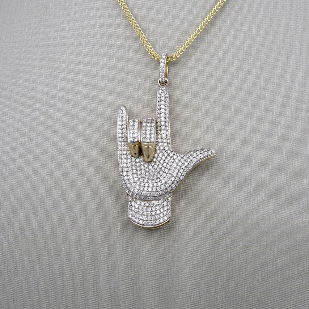 14k Yellow Gold Diamond Hand Pendant image 1