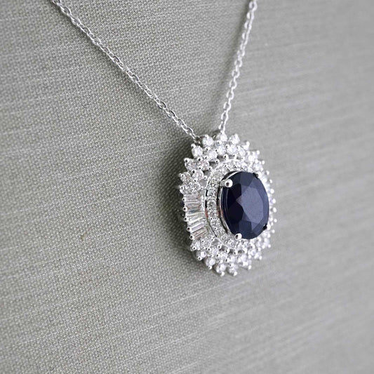 14k White Gold Diamond Sapphire Pendant Chain image 1