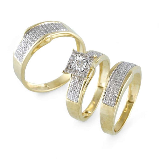 10k Yellow Gold Diamond Engagement Trio Ring Set image 0