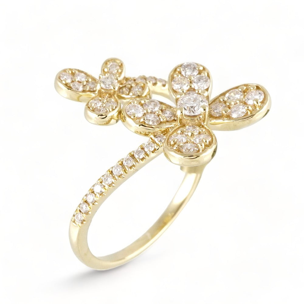 14k Gold Diamond 2 Flowers Ring image 0
