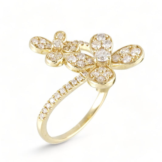 14k Gold Diamond 2 Flowers Ring image 0