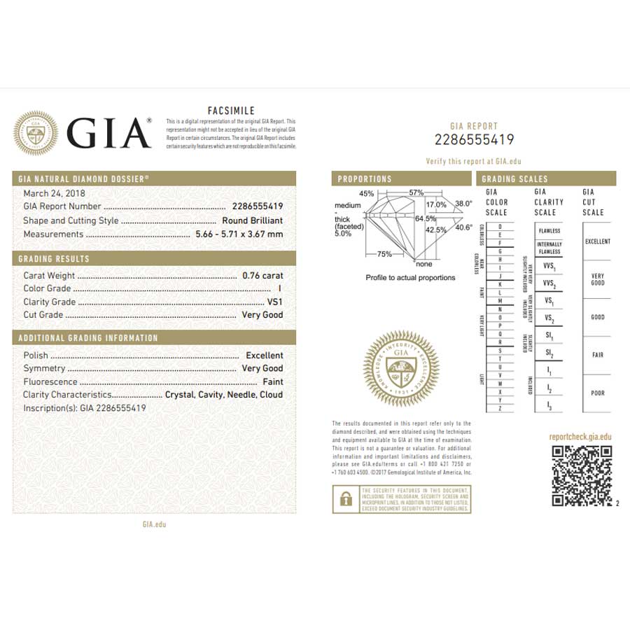 0.76 Carat Round Brilliant Natural Diamond