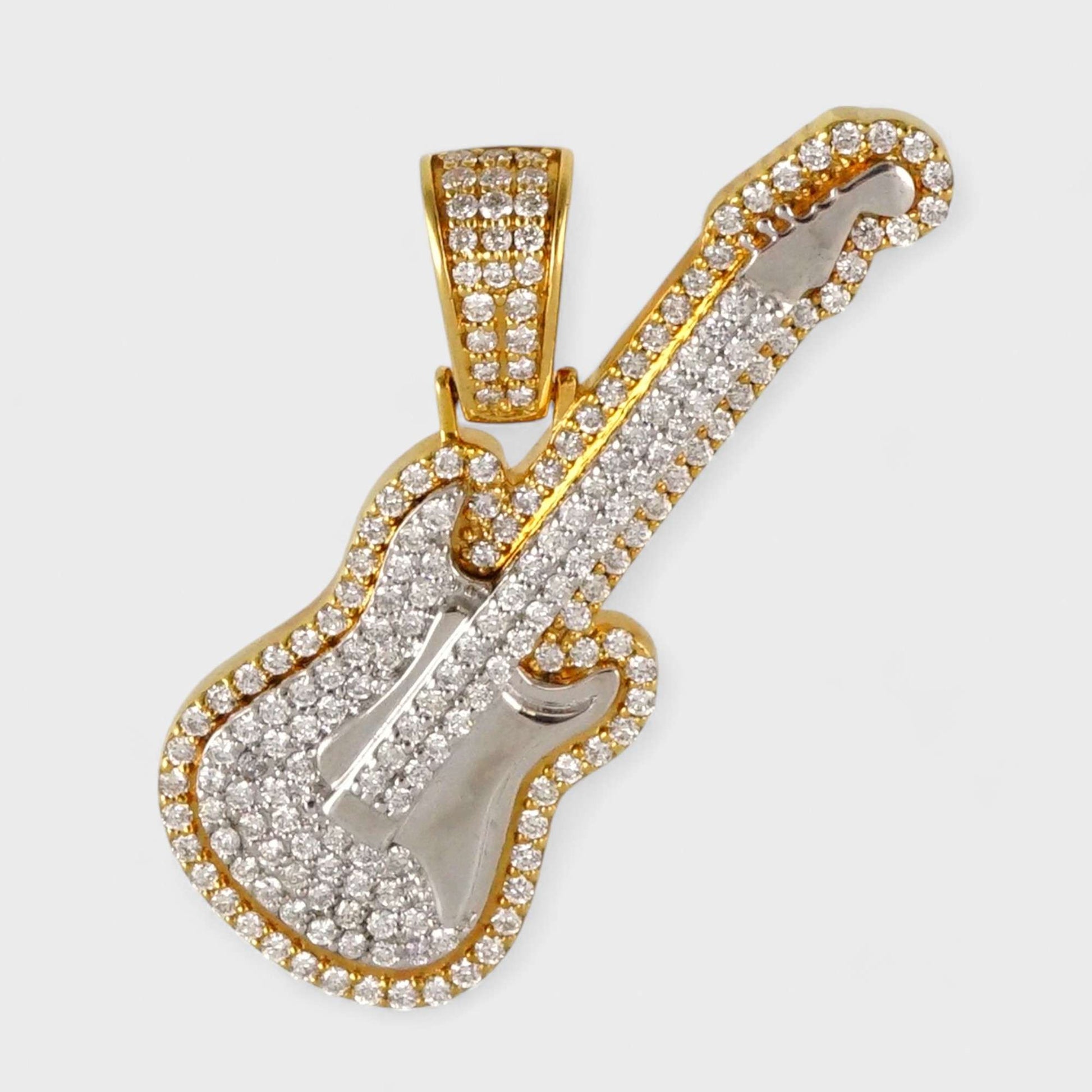 14k Yellow Gold Full Diamond Guitar Pendant image 0