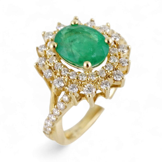 14k Yellow Gold Diamond Green Stone Ring image 0