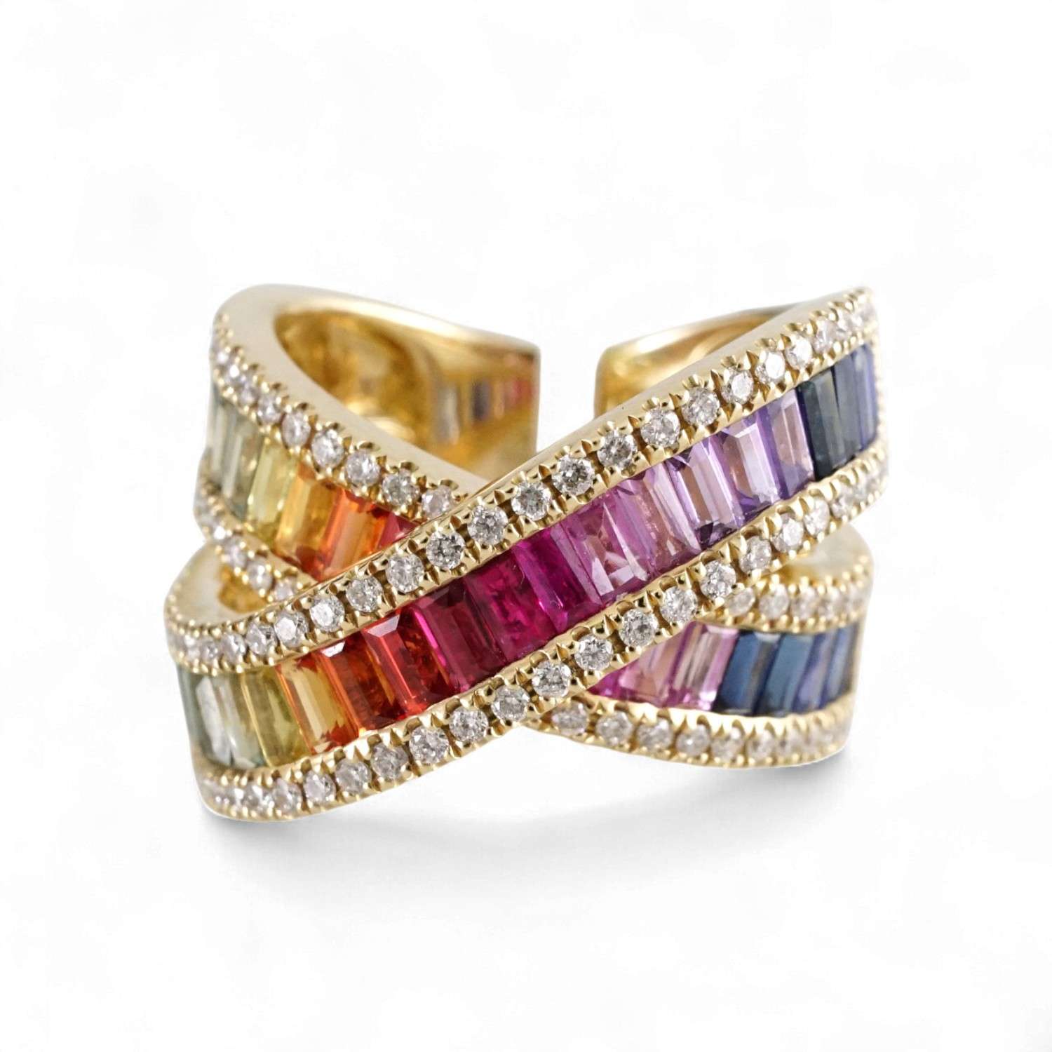 14k Yellow Gold Diamond Multi-colored Ring image 1