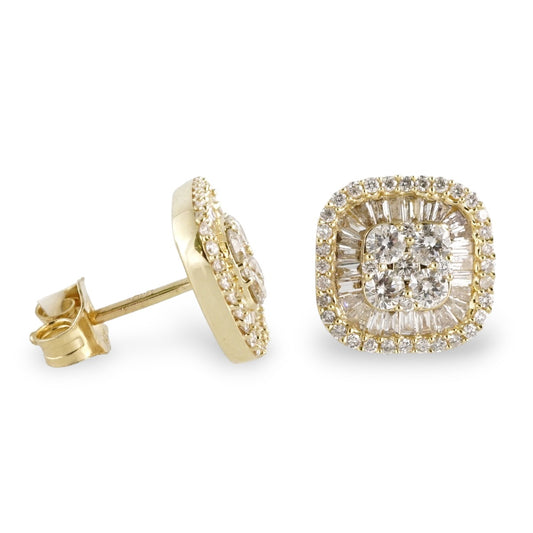 14k Gold Diamond Square Stud Earrings image 1