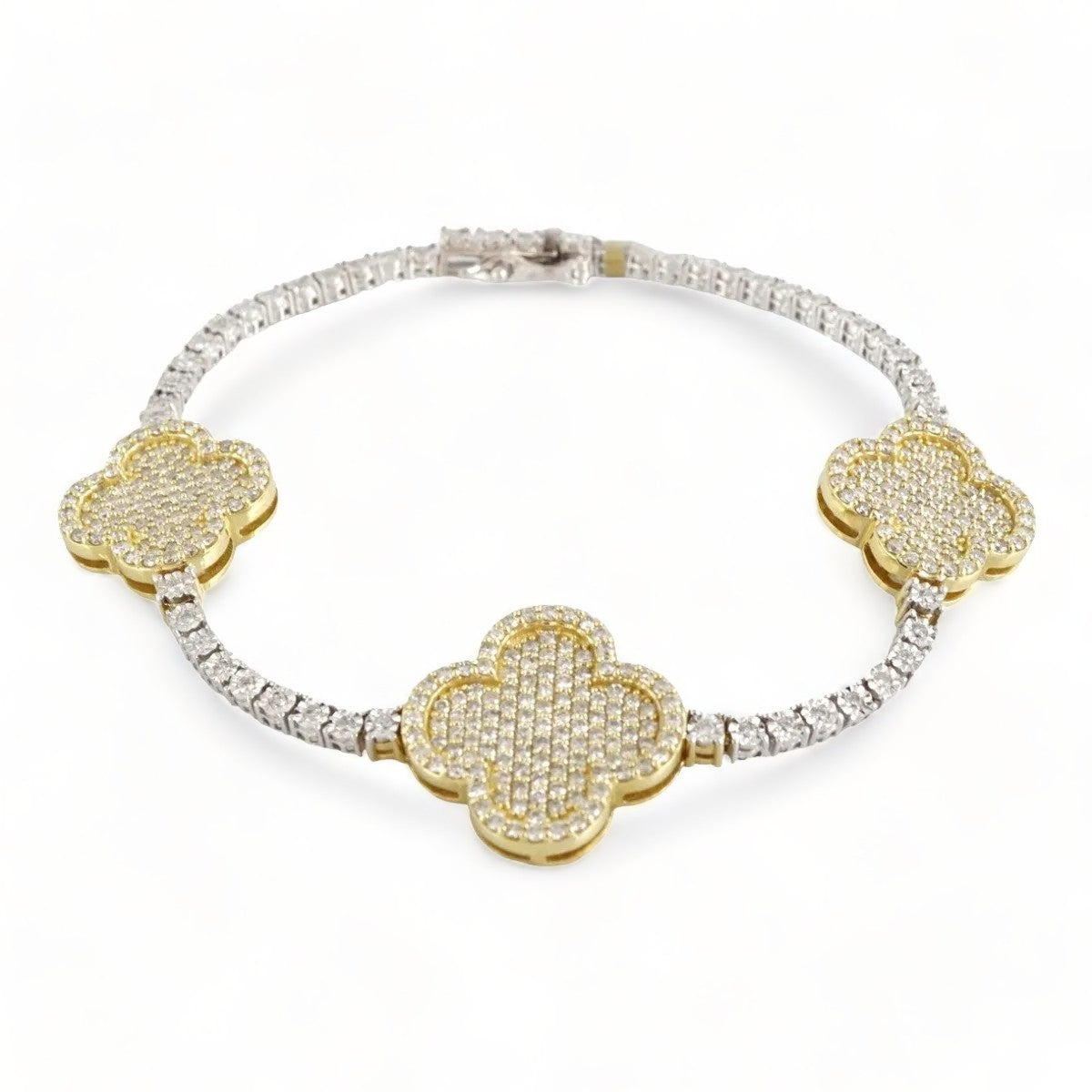 White&Yellow Gold Diamond Clover Tennis Bracelet 10k image 0