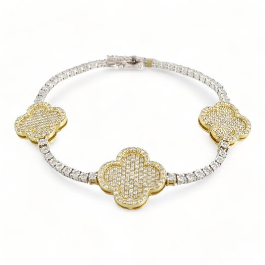 White&Yellow Gold Diamond Clover Tennis Bracelet 10k image 0