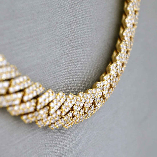 10k Yellow Gold Full Diamond Prong Setting Chain image 1