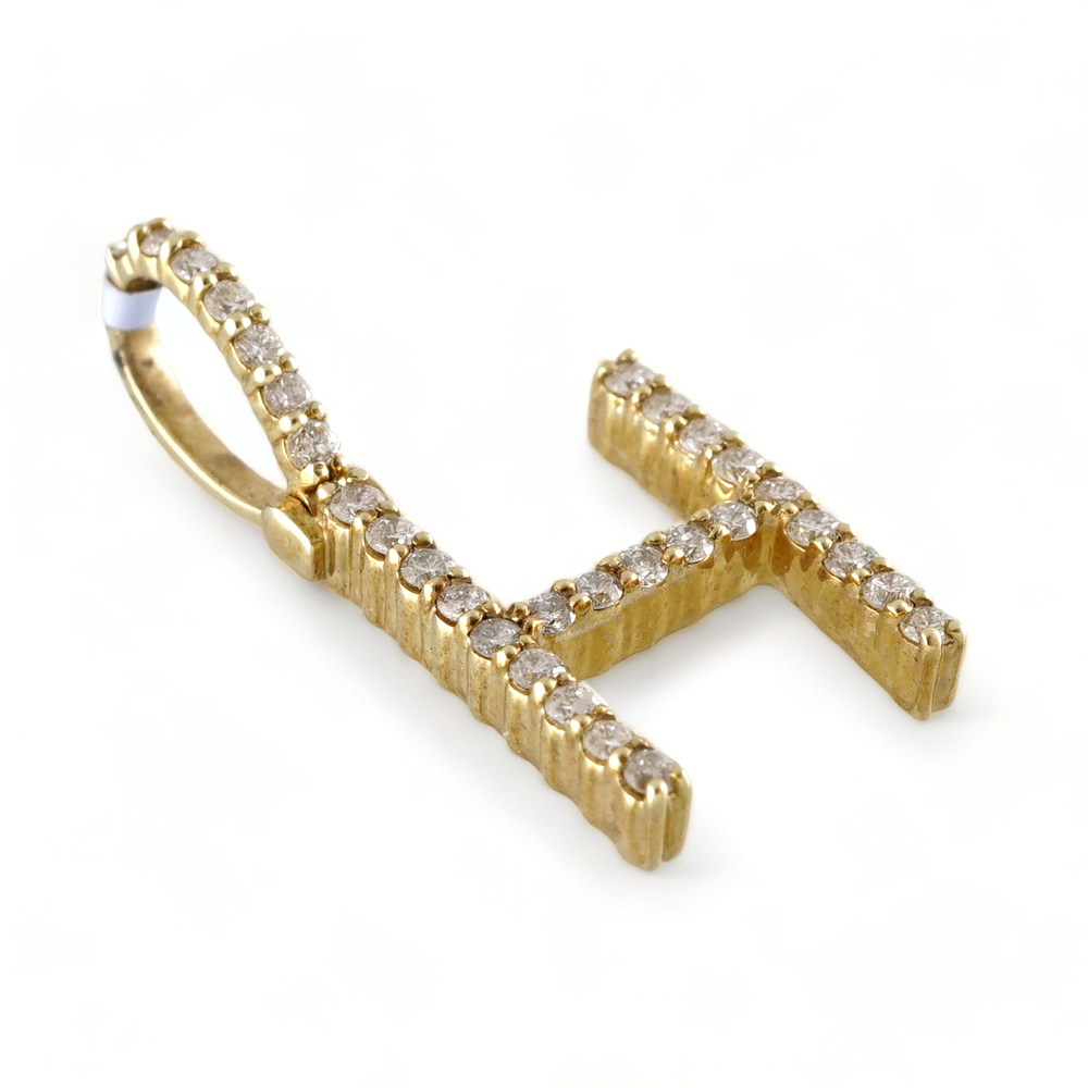 10k Yellow Gold Diamond "H" Initial Pendant image 2