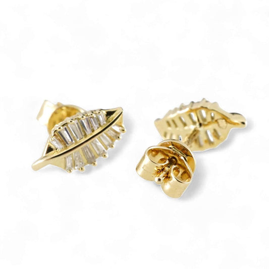 14k Yellow Gold Diamond Leaf Earrings image 1