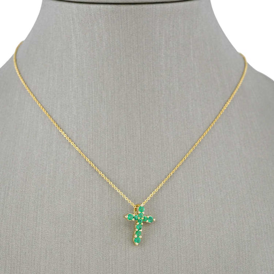 14k Yellow Gold Diamond Green Cross Chain image 0