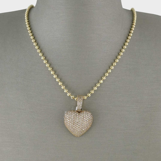 14k Yellow Gold Iced Heart Ball Chain image 0