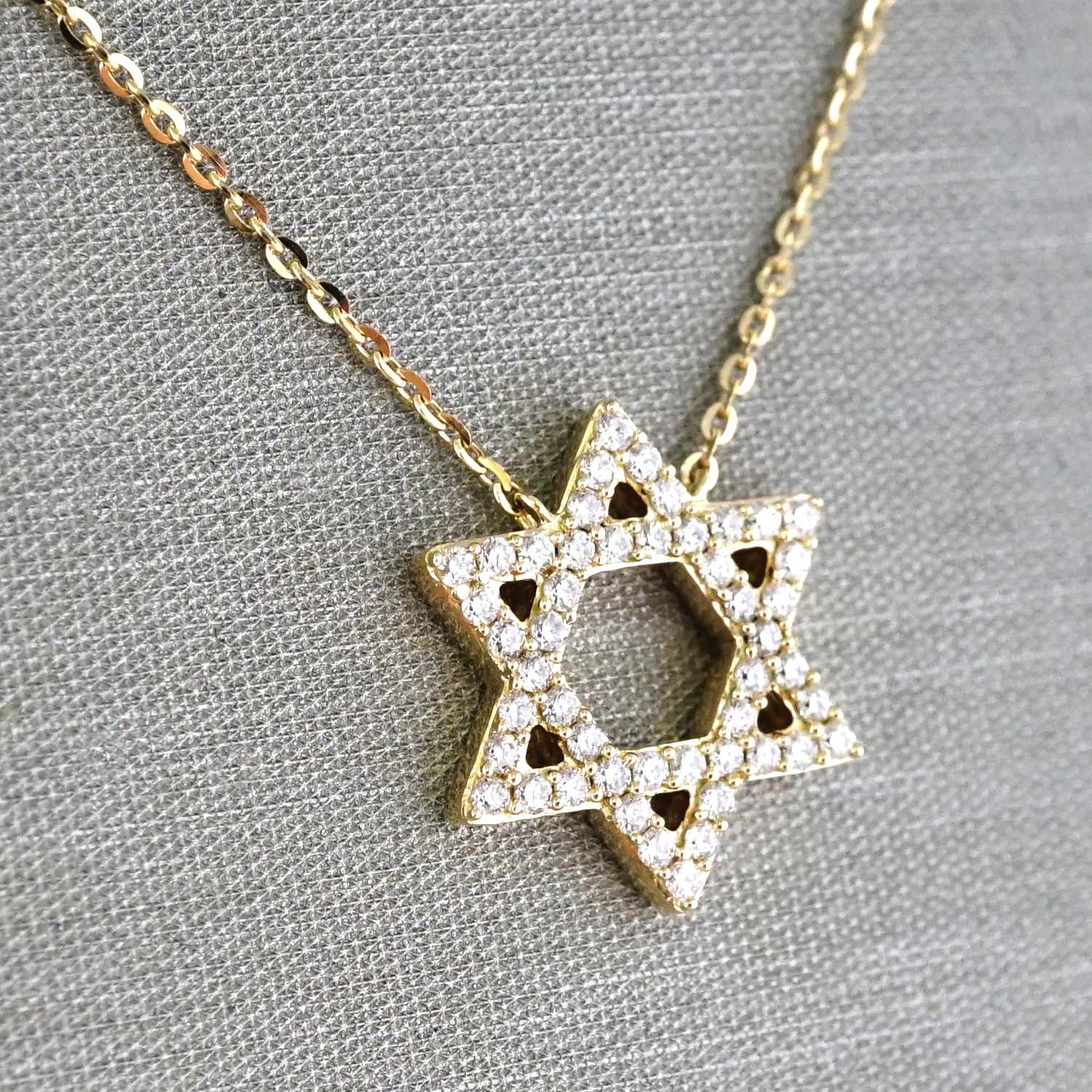 14k Yellow Gold Star of David Chain image 1
