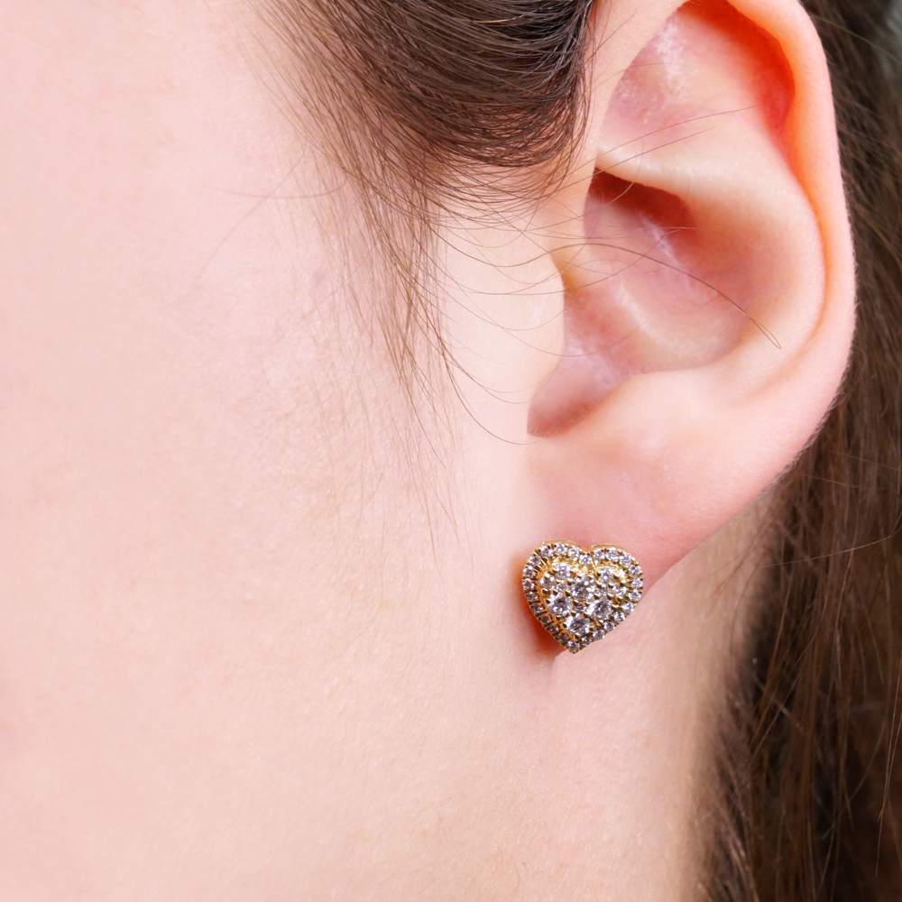14k Gold Diamond Heart Stud Earrings image 3