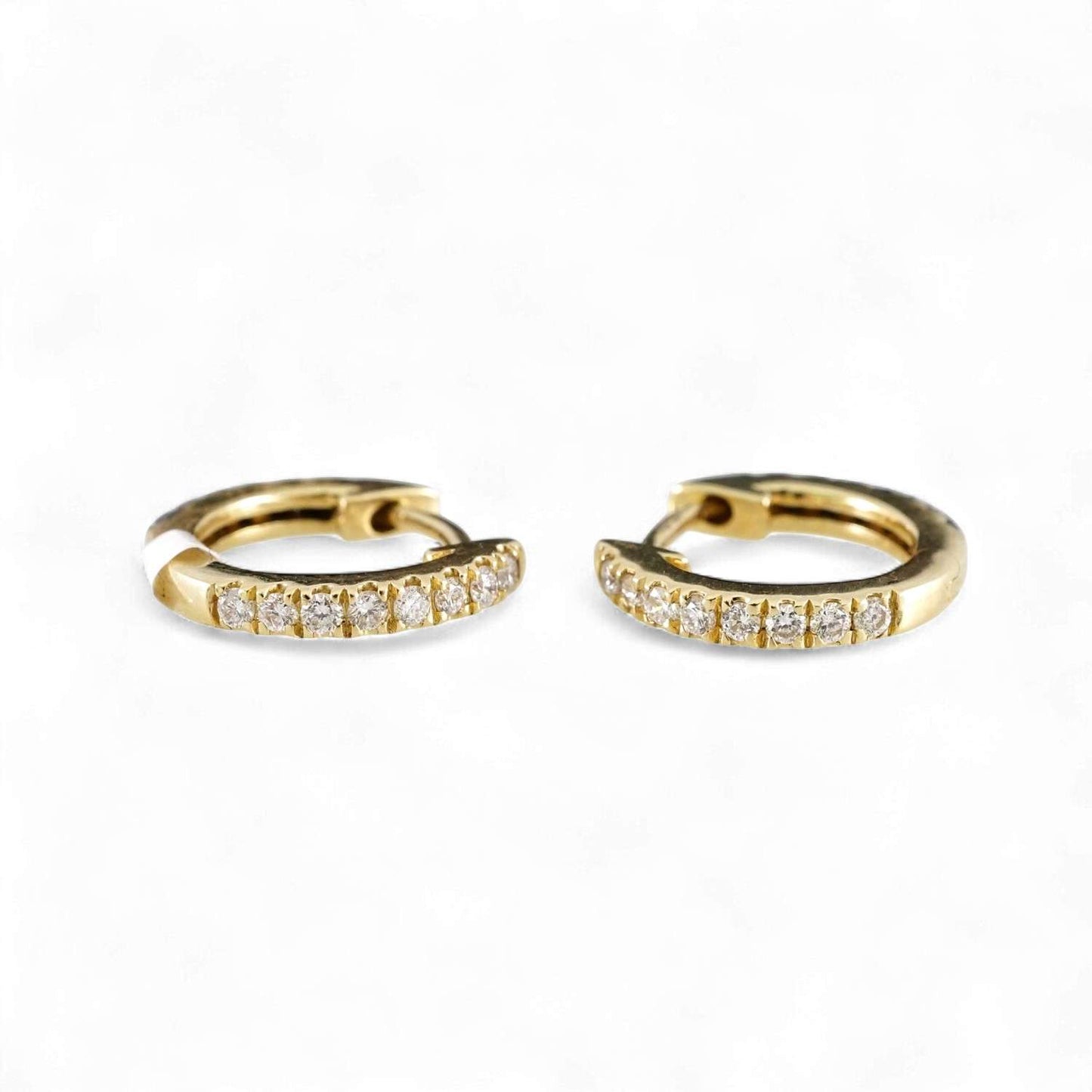 14k Yellow Gold Small Hoop Earrings with Diamonds image 0