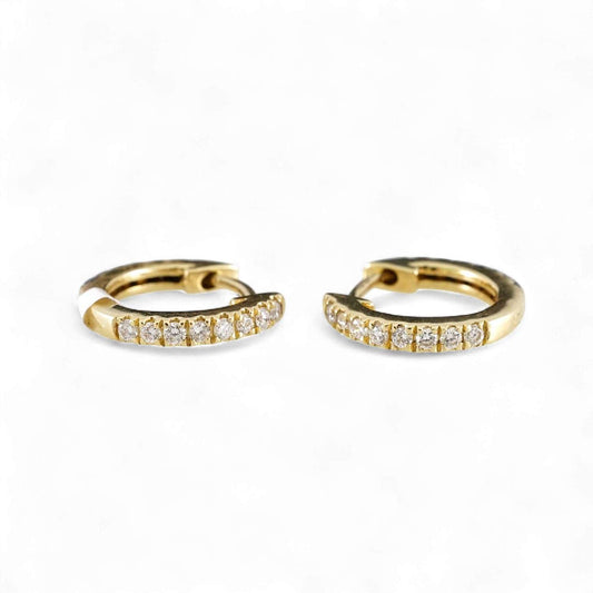 14k Yellow Gold Small Hoop Earrings with Diamonds image 0
