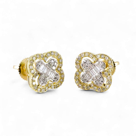 14k Yellow Gold Diamond Flower Earring image 0