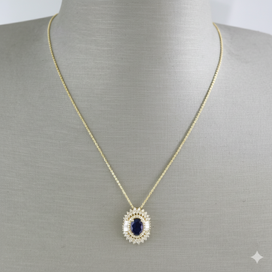 14k Yellow Gold Diamond Oval Sapphire Chain image 0