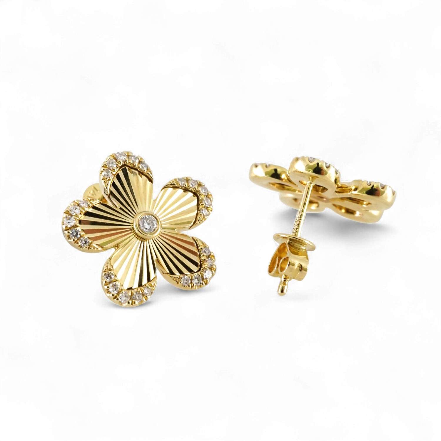 14k Yellow Gold Diamond Flower Earrings image 1