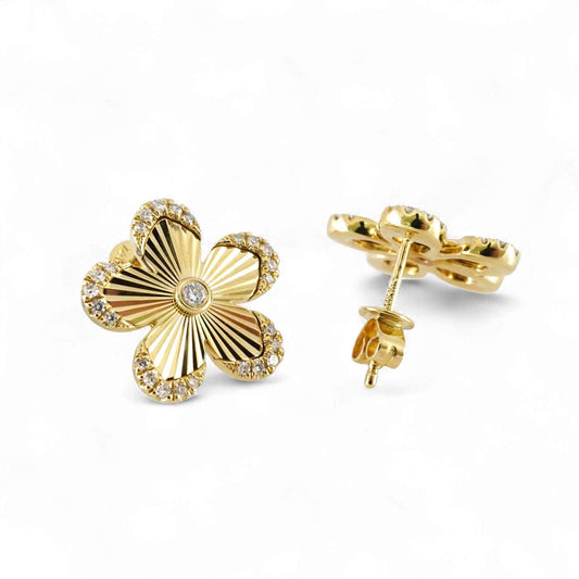 14k Yellow Gold Diamond Flower Earrings image 1