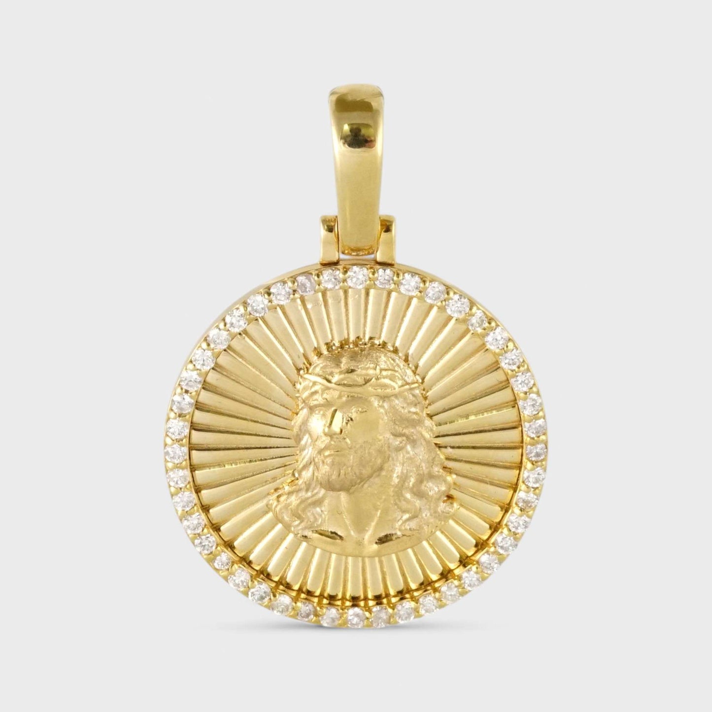 10k Yellow Gold Diamond Jesus Face Round Pendant image 0