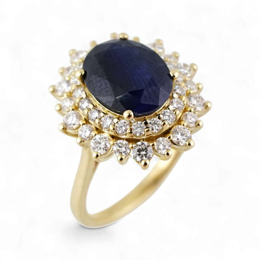 14k Yellow Gold Diamond Sapphire Crown Ring image 0