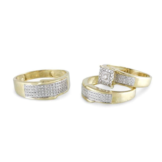 10k Yellow Gold Diamond Engagement Trio Ring Set image 1