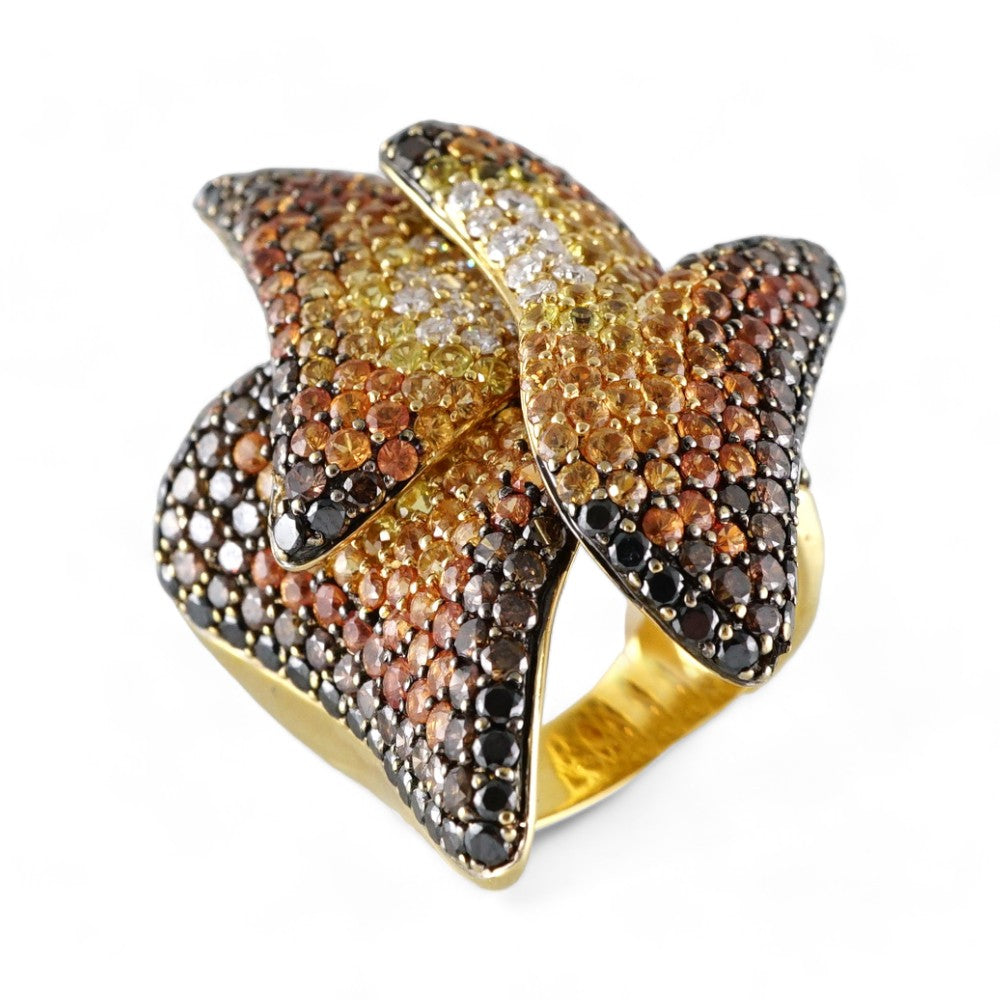 18k Yellow Gold Color Diamond Flower Ring image 0