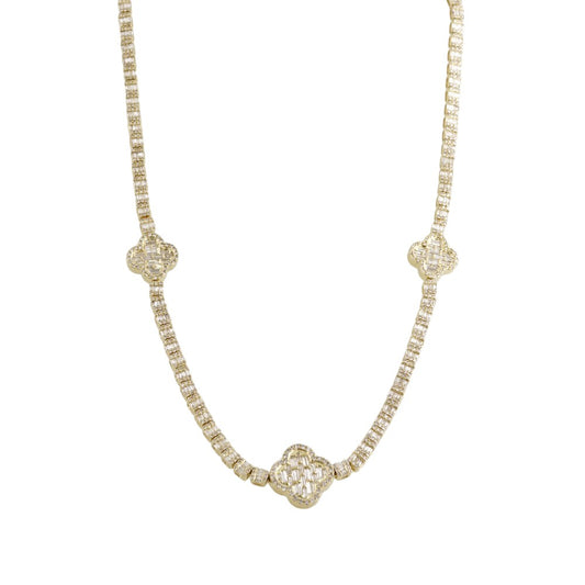 10k Yellow Gold Diamond Tennis Clover Necklace image 0