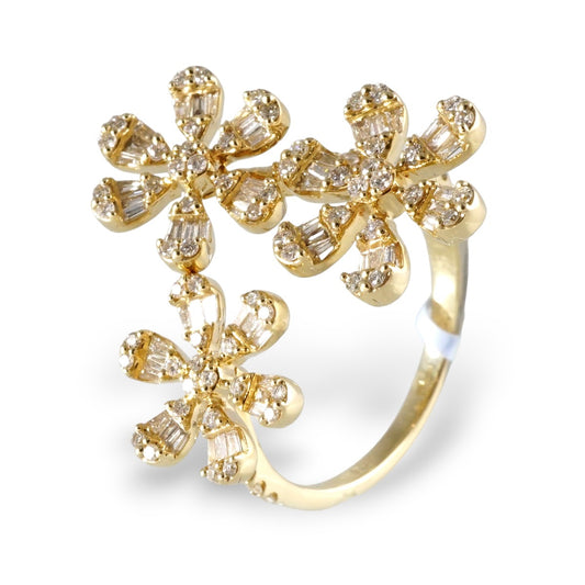 14k Yellow Gold Diamond Flowers Ring image 0
