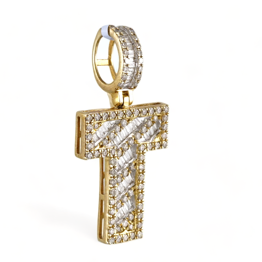 10k Yellow Gold Diamond "T" Initial Pendant image 0