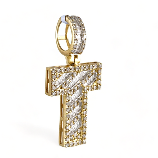 10k Yellow Gold Diamond "T" Initial Pendant image 0